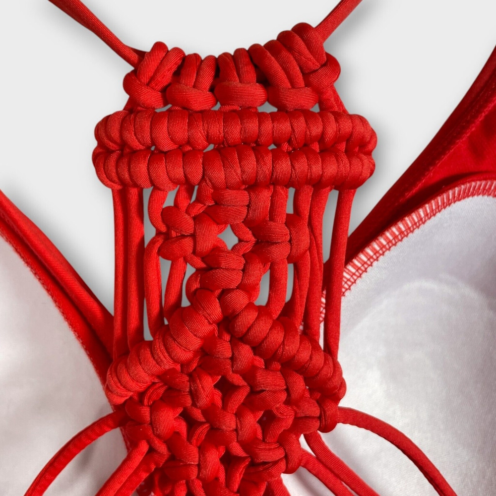 Jantzen Macrame Tummy Control One Piece Swimsuit Woman's 10 Red/Orange - Picture 2 of 4